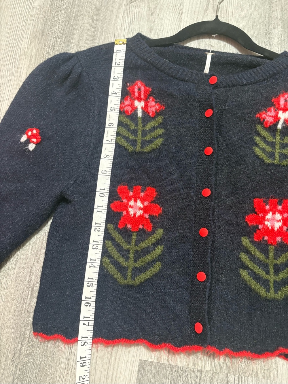 Free People Navy Floral Knit Button-Front Cardigan with Red Accents - Picture 6 of 9